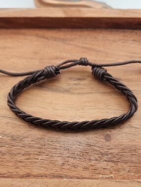 Adjustable Brown Braided Leather Bracelet